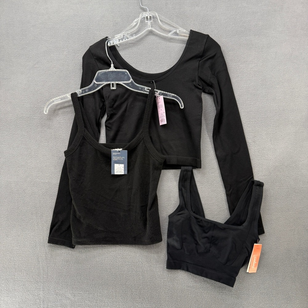 3pc Set Crop Top Tank Sports Bra Womens S Black Wild Fable Colsie Universal
